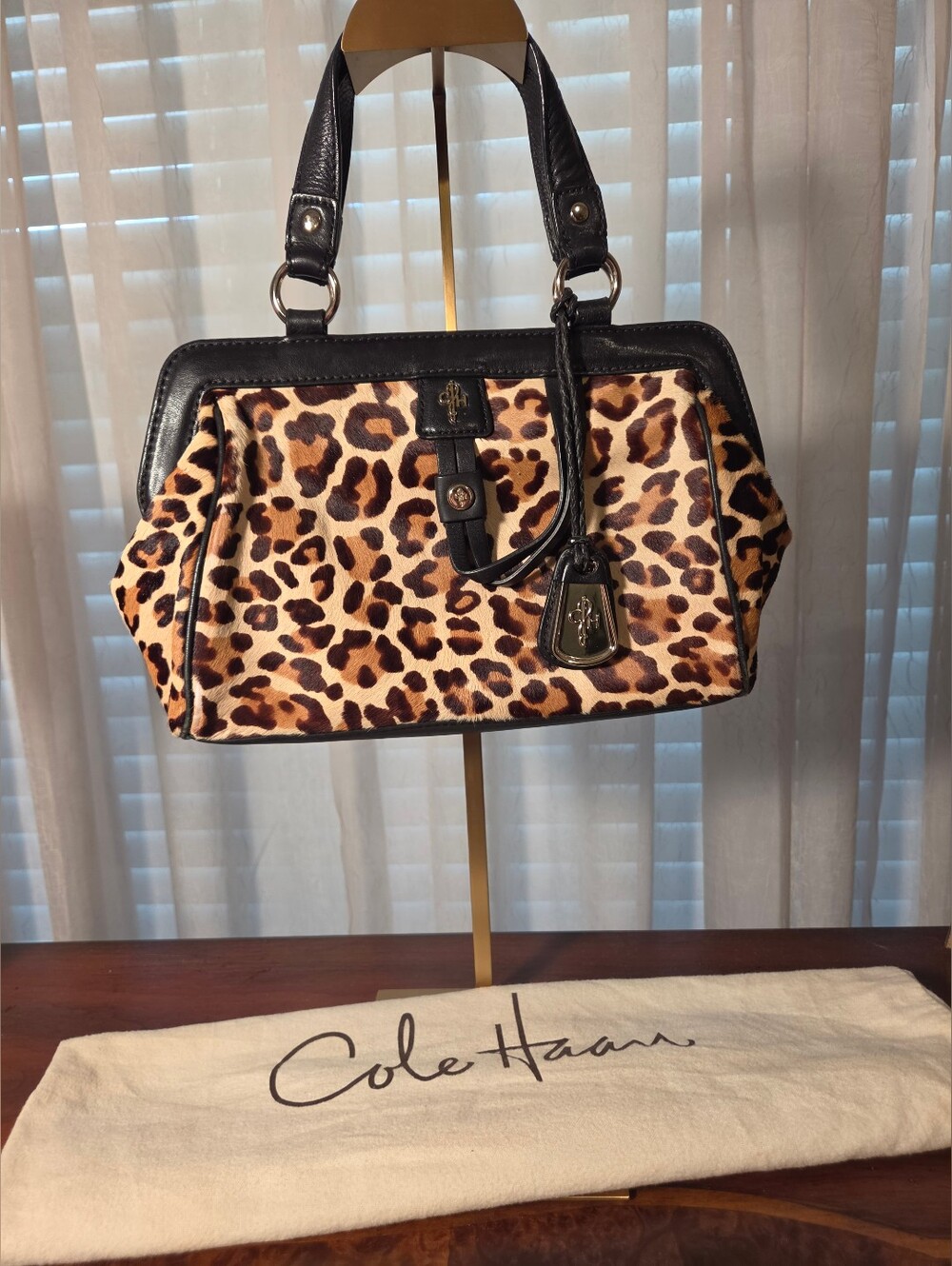 Vintage Calf- Hair Cole Haan Leopard-Print Satchel in Brown and Black